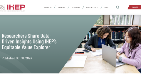 Screenshot of Researchers Share Data-Driven Insights Using the Institute for Higher Policy Equitable Value Explorer